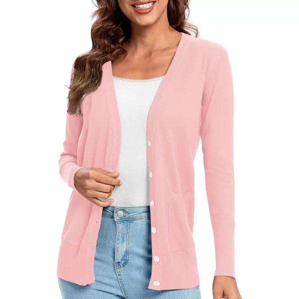Urban CoCo Womens Lightweight Long Sleeve Knit Dressy Cardigan with Pockets Button Down Sweater BlazersPink