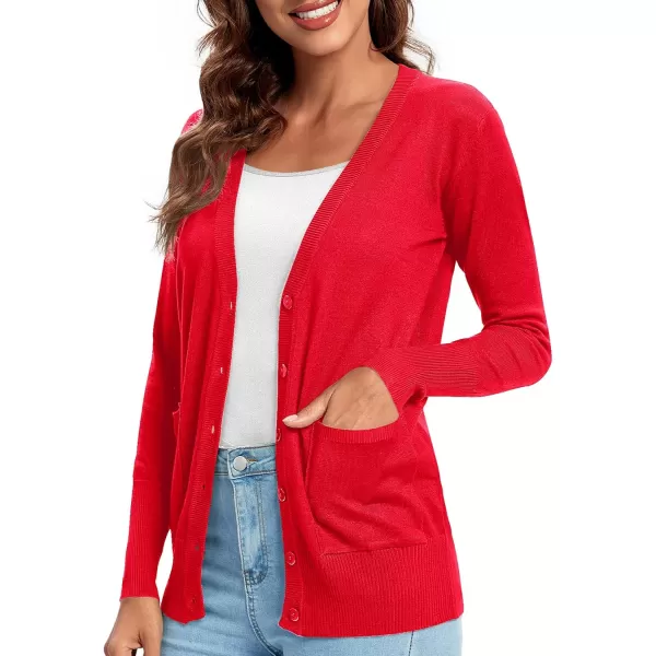 Urban CoCo Womens Lightweight Long Sleeve Knit Dressy Cardigan with Pockets Button Down Sweater BlazersRed