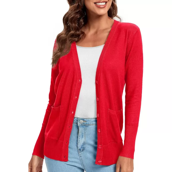Urban CoCo Womens Lightweight Long Sleeve Knit Dressy Cardigan with Pockets Button Down Sweater BlazersRed