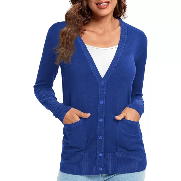 Urban CoCo Womens Lightweight Long Sleeve Knit Dressy Cardigan with Pockets Button Down Sweater BlazersRoyal Blue