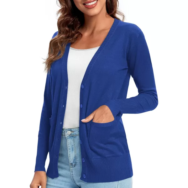 Urban CoCo Womens Lightweight Long Sleeve Knit Dressy Cardigan with Pockets Button Down Sweater BlazersRoyal Blue