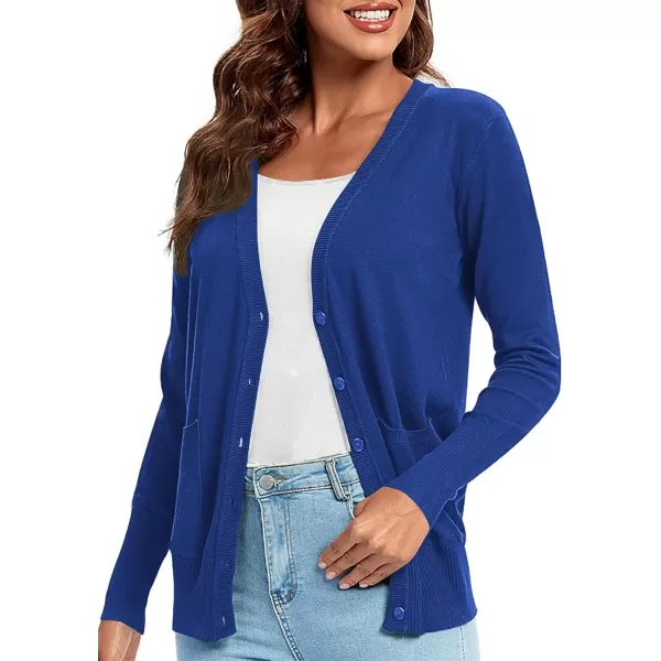 Urban CoCo Womens Lightweight Long Sleeve Knit Dressy Cardigan with Pockets Button Down Sweater BlazersRoyal Blue