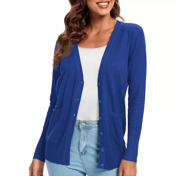 Urban CoCo Womens Lightweight Long Sleeve Knit Dressy Cardigan with Pockets Button Down Sweater BlazersRoyal Blue