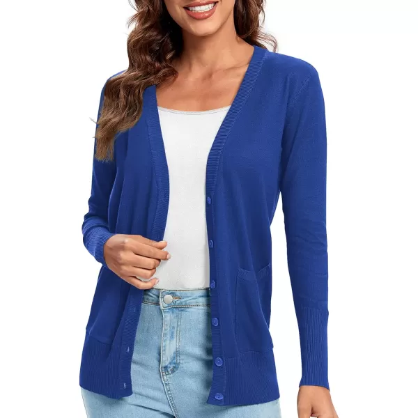 Urban CoCo Womens Lightweight Long Sleeve Knit Dressy Cardigan with Pockets Button Down Sweater BlazersRoyal Blue