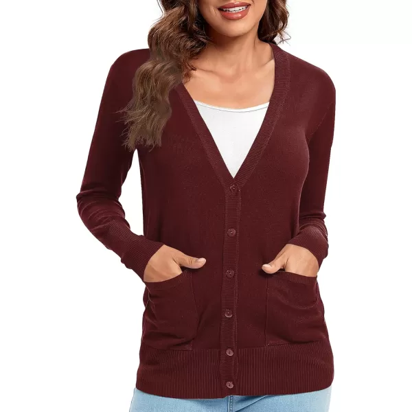 Urban CoCo Womens Lightweight Long Sleeve Knit Dressy Cardigan with Pockets Button Down Sweater BlazersWine Red