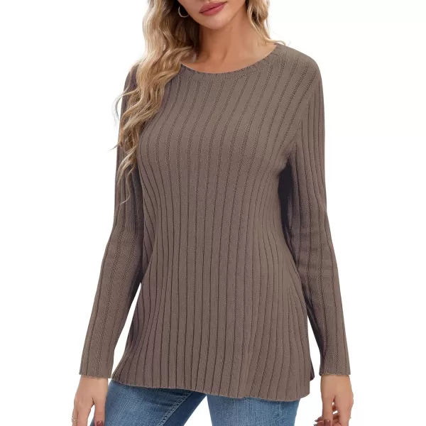 Urban CoCo Womens Long Sleeve Crewneck Tops 2024 Spring Tunic Sweatshirt Casual Knitted Sweater Pullover Tee ShirtsLight Brown