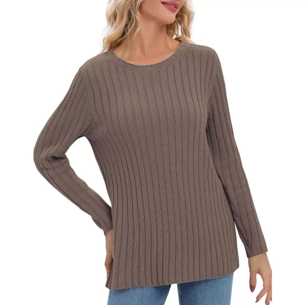 Urban CoCo Womens Long Sleeve Crewneck Tops 2024 Spring Tunic Sweatshirt Casual Knitted Sweater Pullover Tee ShirtsLight Brown