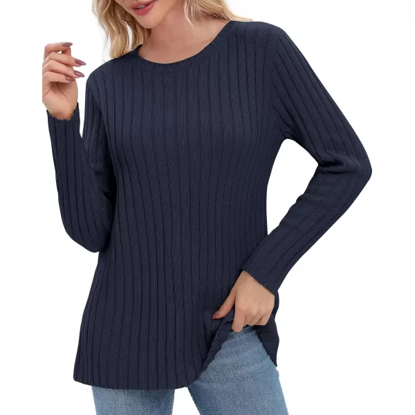 Urban CoCo Womens Long Sleeve Crewneck Tops 2024 Spring Tunic Sweatshirt Casual Knitted Sweater Pullover Tee ShirtsNavy Blue
