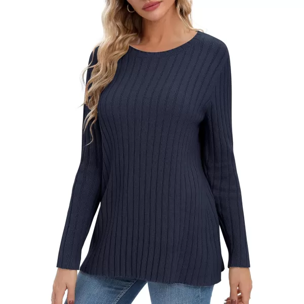 Urban CoCo Womens Long Sleeve Crewneck Tops 2024 Spring Tunic Sweatshirt Casual Knitted Sweater Pullover Tee ShirtsNavy Blue