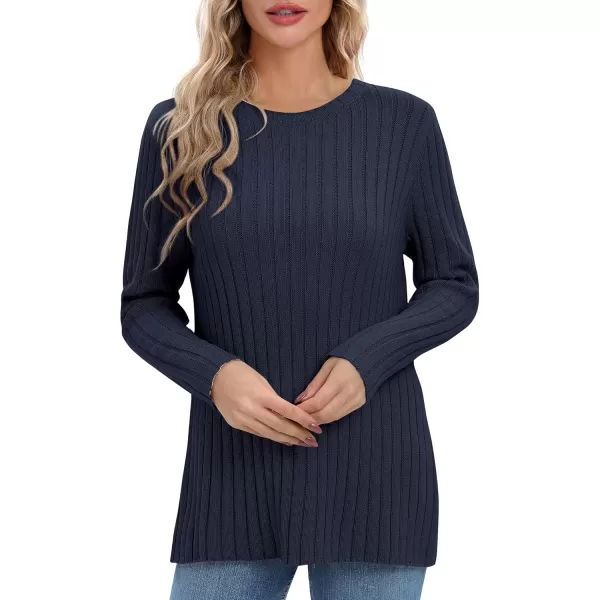 Urban CoCo Womens Long Sleeve Crewneck Tops 2024 Spring Tunic Sweatshirt Casual Knitted Sweater Pullover Tee ShirtsNavy Blue