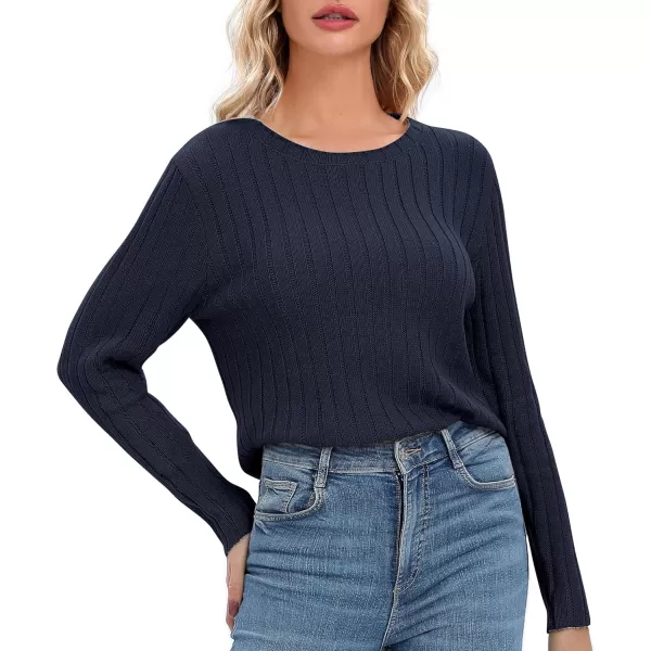 Urban CoCo Womens Long Sleeve Crewneck Tops 2024 Spring Tunic Sweatshirt Casual Knitted Sweater Pullover Tee ShirtsNavy Blue