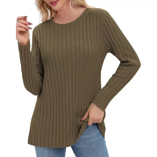 Urban CoCo Womens Long Sleeve Crewneck Tops 2024 Spring Tunic Sweatshirt Casual Knitted Sweater Pullover Tee ShirtsOlive