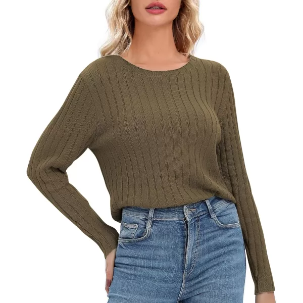 Urban CoCo Womens Long Sleeve Crewneck Tops 2024 Spring Tunic Sweatshirt Casual Knitted Sweater Pullover Tee ShirtsOlive