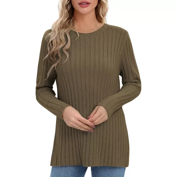Urban CoCo Womens Long Sleeve Crewneck Tops 2024 Spring Tunic Sweatshirt Casual Knitted Sweater Pullover Tee ShirtsOlive
