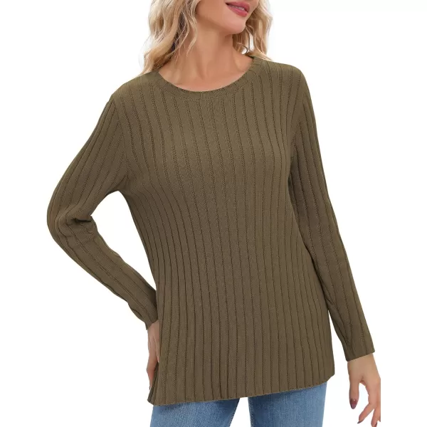 Urban CoCo Womens Long Sleeve Crewneck Tops 2024 Spring Tunic Sweatshirt Casual Knitted Sweater Pullover Tee ShirtsOlive