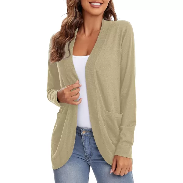 Urban CoCo Womens Long Sleeve Knit Sweater Cardigans Curved Hem Open Front with PocketsApricot