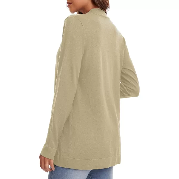 Urban CoCo Womens Long Sleeve Knit Sweater Cardigans Curved Hem Open Front with PocketsApricot