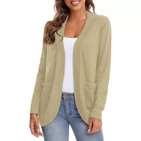 Urban CoCo Womens Long Sleeve Knit Sweater Cardigans Curved Hem Open Front with PocketsApricot