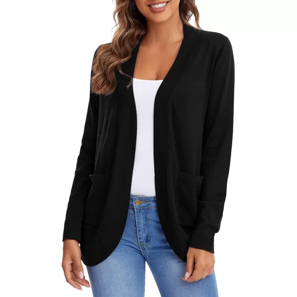 Urban CoCo Womens Long Sleeve Knit Sweater Cardigans Curved Hem Open Front with PocketsBlack
