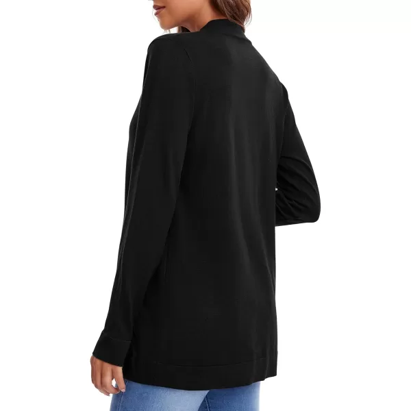 Urban CoCo Womens Long Sleeve Knit Sweater Cardigans Curved Hem Open Front with PocketsBlack