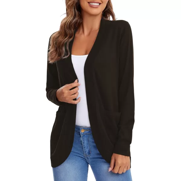 Urban CoCo Womens Long Sleeve Knit Sweater Cardigans Curved Hem Open Front with PocketsBrown