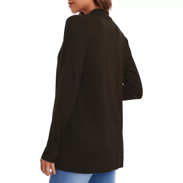 Urban CoCo Womens Long Sleeve Knit Sweater Cardigans Curved Hem Open Front with PocketsBrown