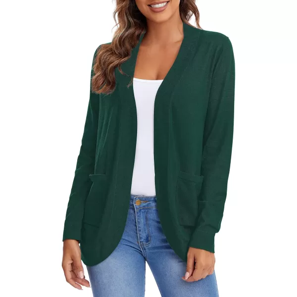 Urban CoCo Womens Long Sleeve Knit Sweater Cardigans Curved Hem Open Front with PocketsDark Green