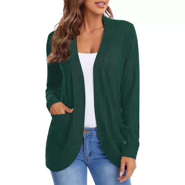Urban CoCo Womens Long Sleeve Knit Sweater Cardigans Curved Hem Open Front with PocketsDark Green