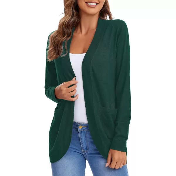 Urban CoCo Womens Long Sleeve Knit Sweater Cardigans Curved Hem Open Front with PocketsDark Green