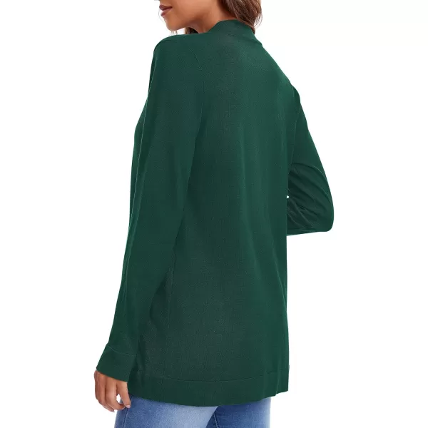 Urban CoCo Womens Long Sleeve Knit Sweater Cardigans Curved Hem Open Front with PocketsDark Green