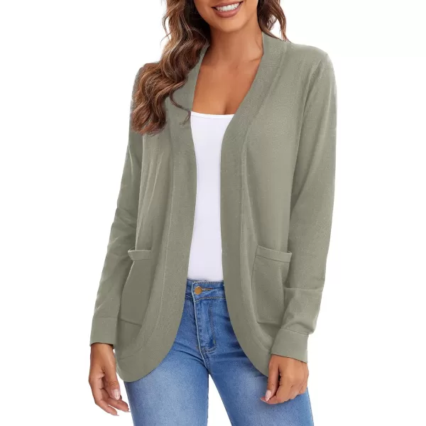 Urban CoCo Womens Long Sleeve Knit Sweater Cardigans Curved Hem Open Front with PocketsKhaki