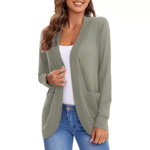 Urban CoCo Womens Long Sleeve Knit Sweater Cardigans Curved Hem Open Front with PocketsKhaki