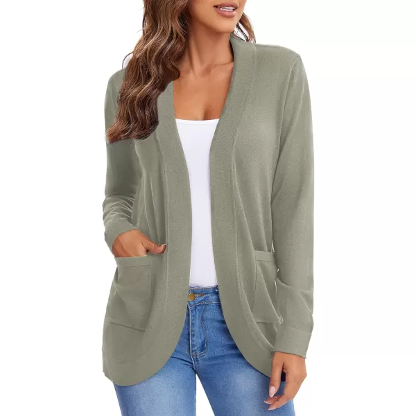 Urban CoCo Womens Long Sleeve Knit Sweater Cardigans Curved Hem Open Front with PocketsKhaki