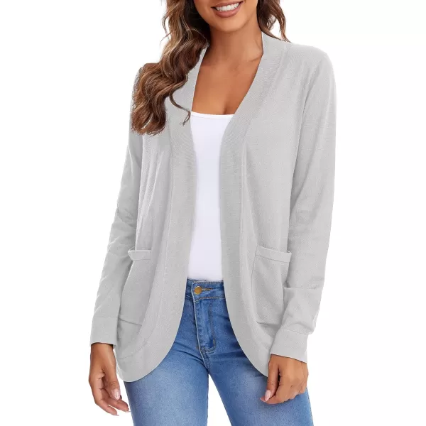 Urban CoCo Womens Long Sleeve Knit Sweater Cardigans Curved Hem Open Front with PocketsLight Grey