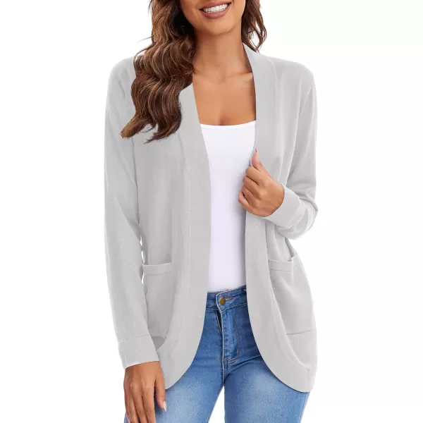 Urban CoCo Womens Long Sleeve Knit Sweater Cardigans Curved Hem Open Front with PocketsLight Grey