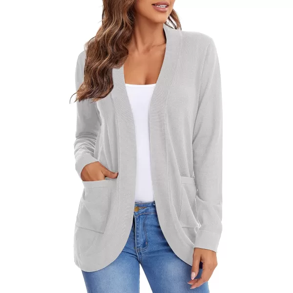 Urban CoCo Womens Long Sleeve Knit Sweater Cardigans Curved Hem Open Front with PocketsLight Grey