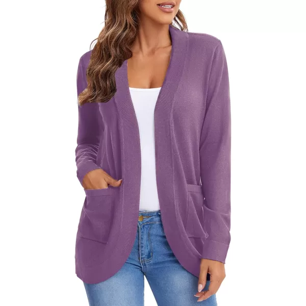 Urban CoCo Womens Long Sleeve Knit Sweater Cardigans Curved Hem Open Front with PocketsLight Purple