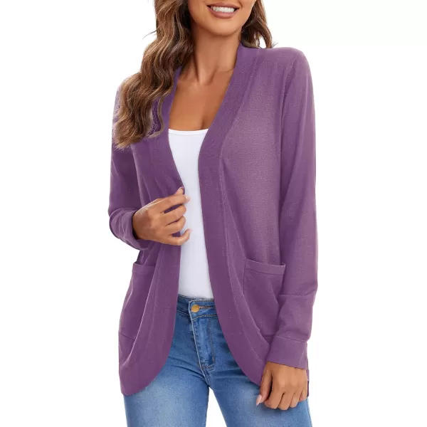 Urban CoCo Womens Long Sleeve Knit Sweater Cardigans Curved Hem Open Front with PocketsLight Purple
