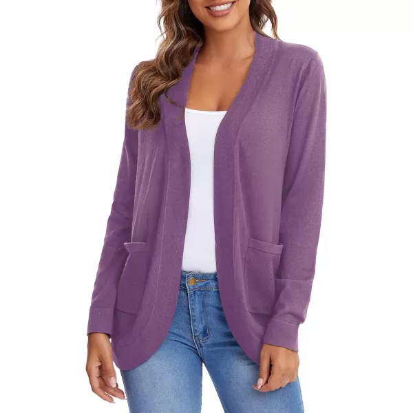 Urban CoCo Womens Long Sleeve Knit Sweater Cardigans Curved Hem Open Front with PocketsLight Purple
