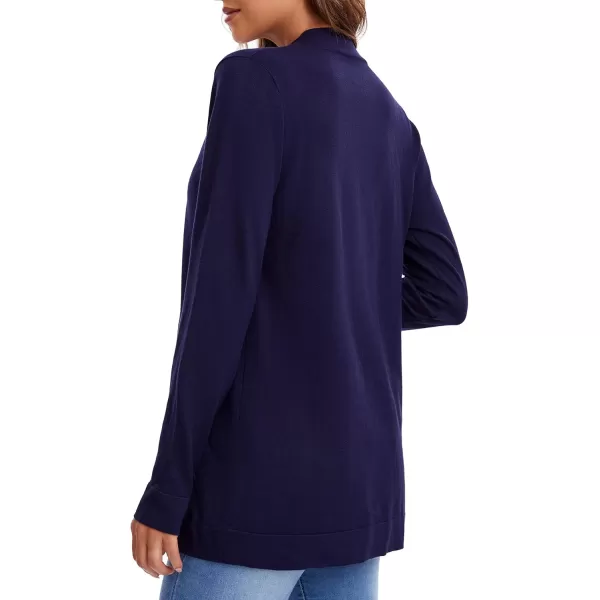 Urban CoCo Womens Long Sleeve Knit Sweater Cardigans Curved Hem Open Front with PocketsNavy Blue