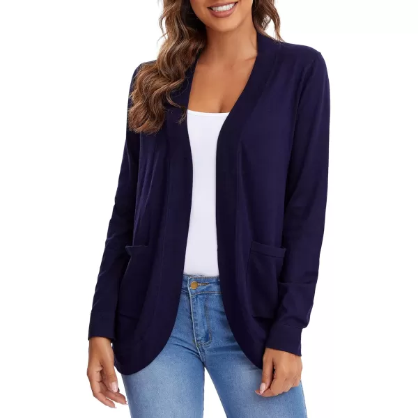 Urban CoCo Womens Long Sleeve Knit Sweater Cardigans Curved Hem Open Front with PocketsNavy Blue