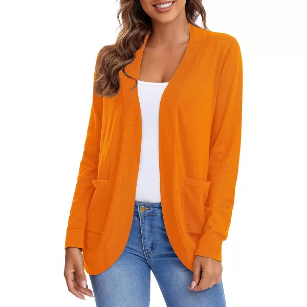 Urban CoCo Womens Long Sleeve Knit Sweater Cardigans Curved Hem Open Front with PocketsOrange
