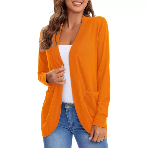 Urban CoCo Womens Long Sleeve Knit Sweater Cardigans Curved Hem Open Front with PocketsOrange