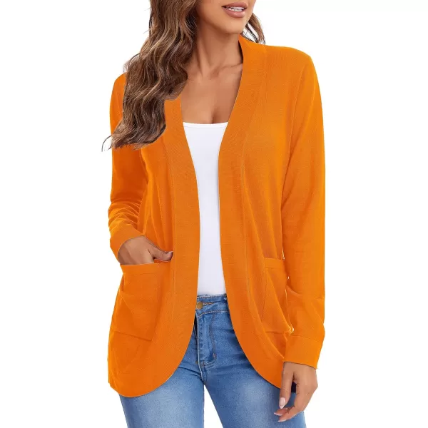 Urban CoCo Womens Long Sleeve Knit Sweater Cardigans Curved Hem Open Front with PocketsOrange