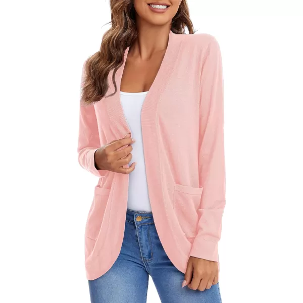Urban CoCo Womens Long Sleeve Knit Sweater Cardigans Curved Hem Open Front with PocketsPink