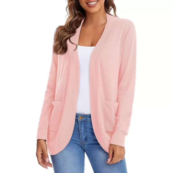 Urban CoCo Womens Long Sleeve Knit Sweater Cardigans Curved Hem Open Front with PocketsPink