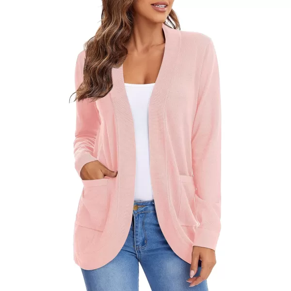 Urban CoCo Womens Long Sleeve Knit Sweater Cardigans Curved Hem Open Front with PocketsPink