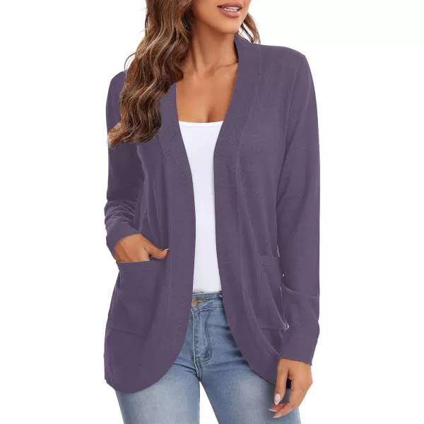 Urban CoCo Womens Long Sleeve Knit Sweater Cardigans Curved Hem Open Front with PocketsPurple