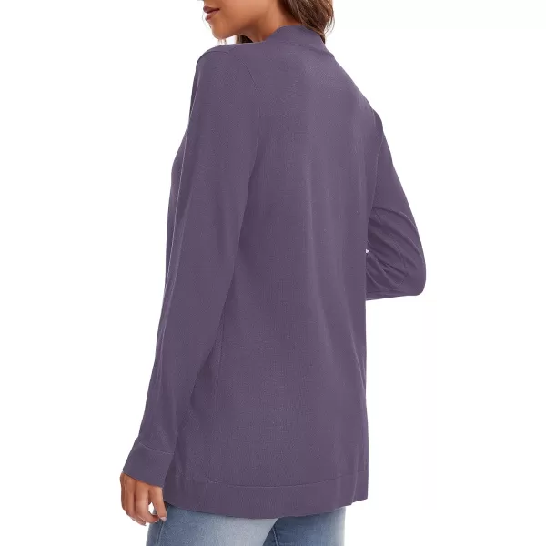 Urban CoCo Womens Long Sleeve Knit Sweater Cardigans Curved Hem Open Front with PocketsPurple