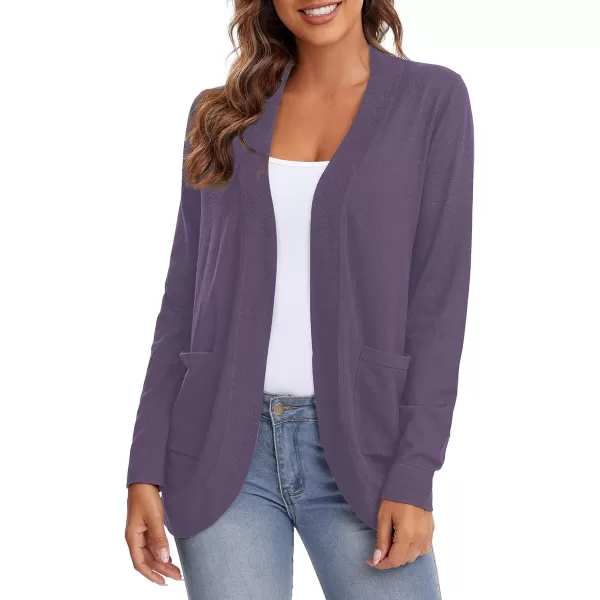 Urban CoCo Womens Long Sleeve Knit Sweater Cardigans Curved Hem Open Front with PocketsPurple